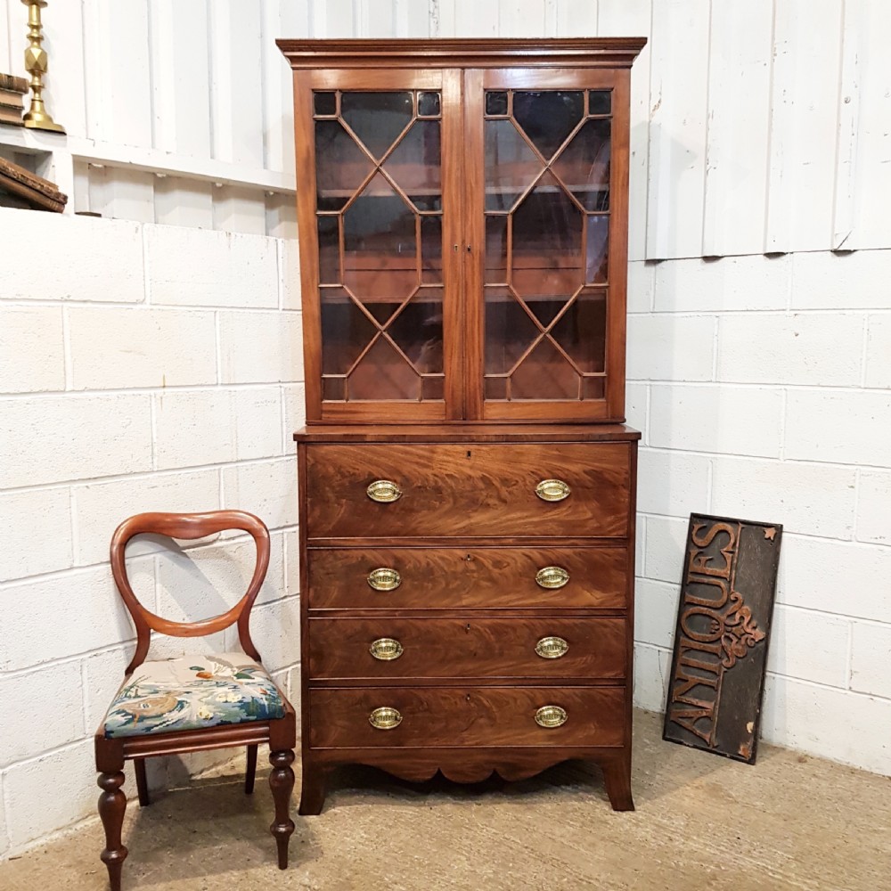 ANTIQUE LATE 18TH CENTURY MAHOGANY ASTRAGAL GLAZED BOOKCASE SECRETAIRE C17890