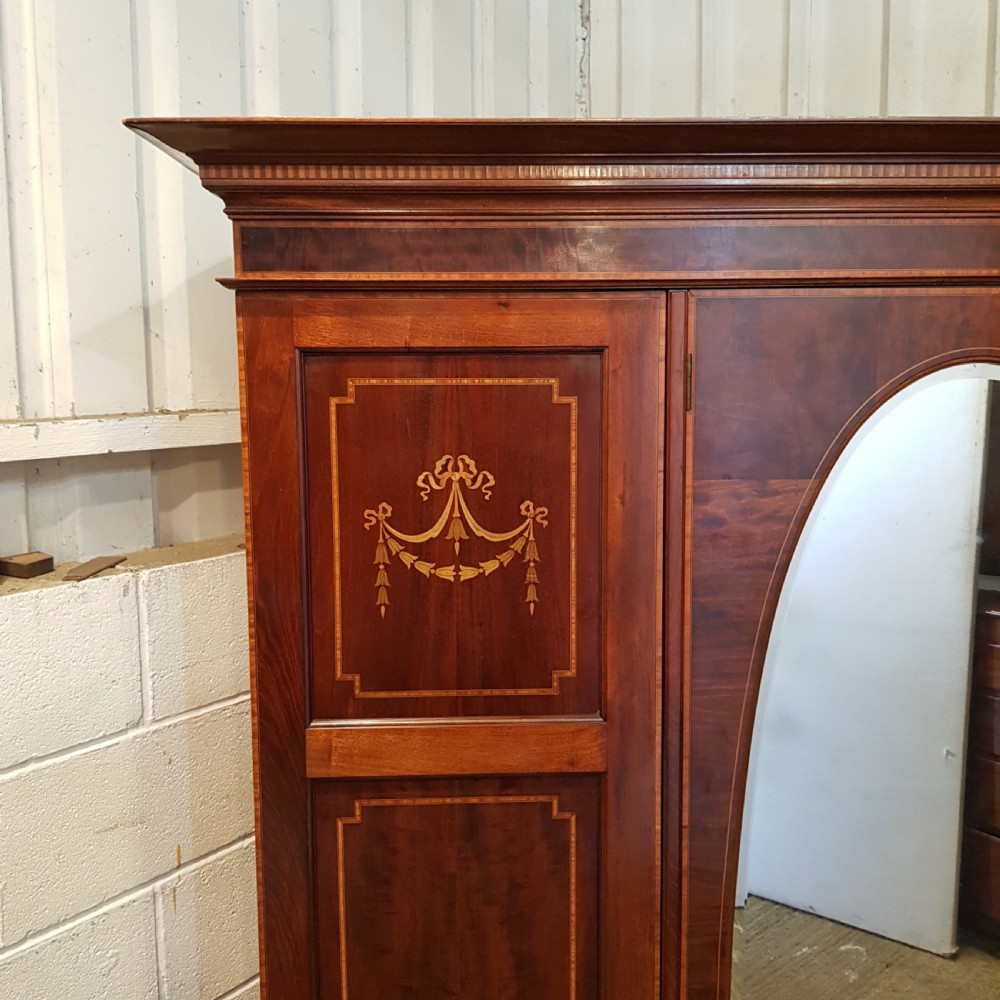ANTIQUE EDWARDIAN MAHOGANY INLAID TRIPLE WARDROBE C1900 View IV