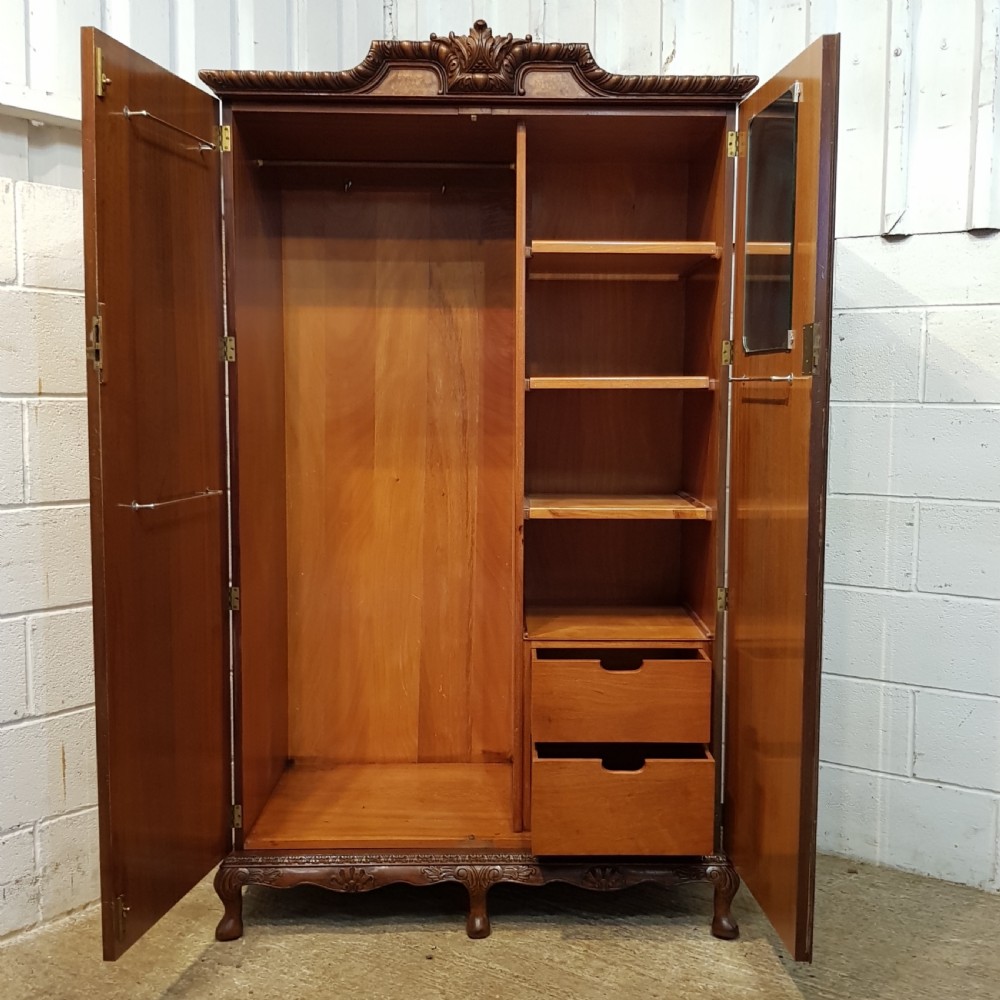ANTIQUE BURR WALNUT DOUBLE WARDROBE C1920 View VI
