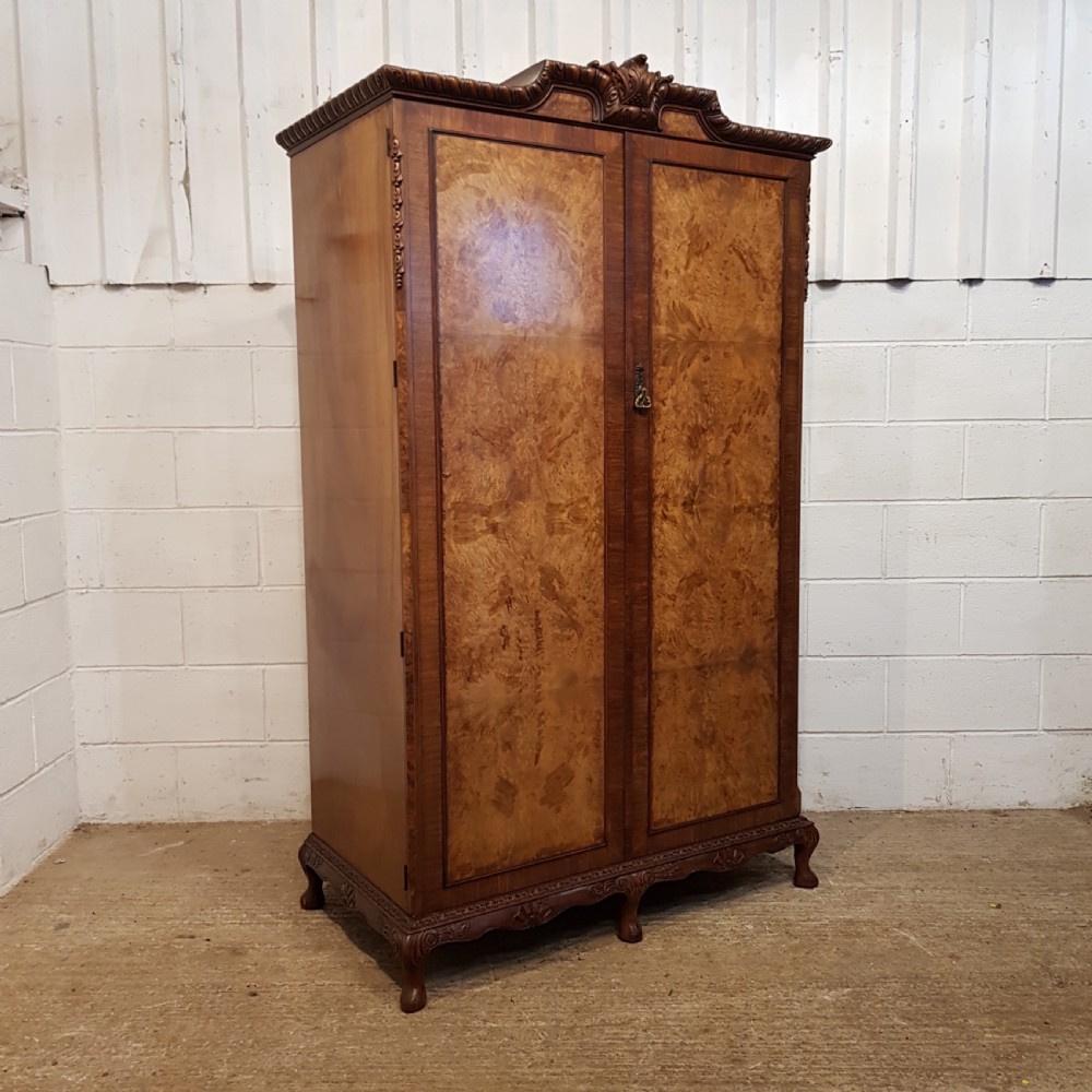ANTIQUE BURR WALNUT DOUBLE WARDROBE C1920 View VIII