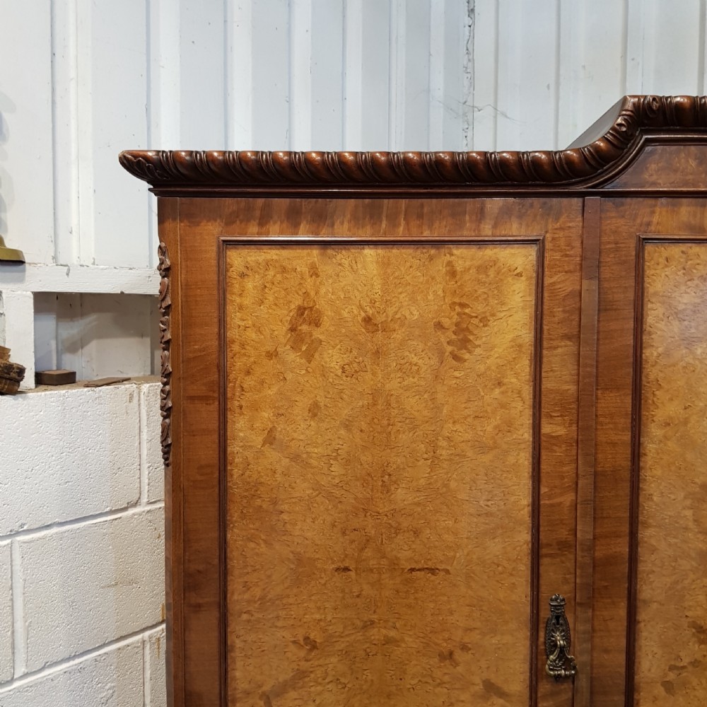 ANTIQUE BURR WALNUT TRIPLE WARDROBE C1920 View III