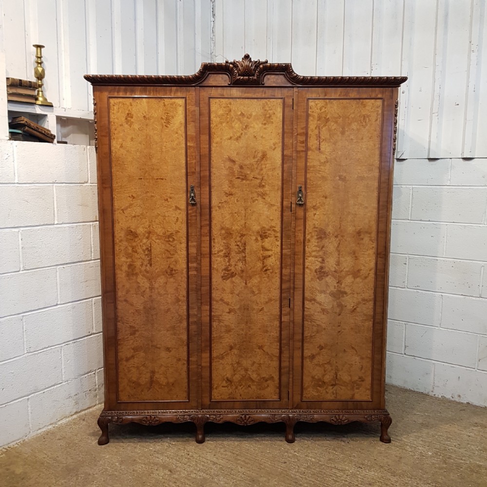 ANTIQUE BURR WALNUT TRIPLE WARDROBE C1920 View IV