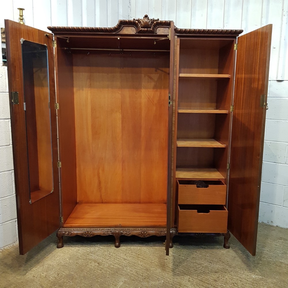 ANTIQUE BURR WALNUT TRIPLE WARDROBE C1920 View VI