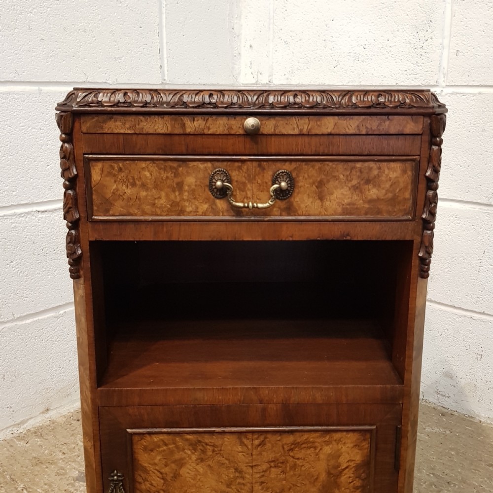 ANTIQUE PAIR BURR WALNUT BEDSIDE CABINETS C1920 View III