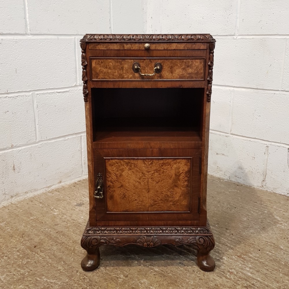 ANTIQUE PAIR BURR WALNUT BEDSIDE CABINETS C1920 View VI