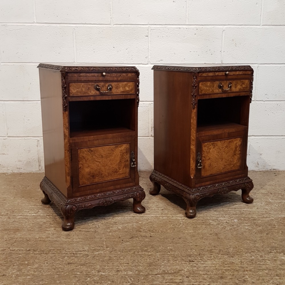 ANTIQUE PAIR BURR WALNUT BEDSIDE CABINETS C1920 View VIII