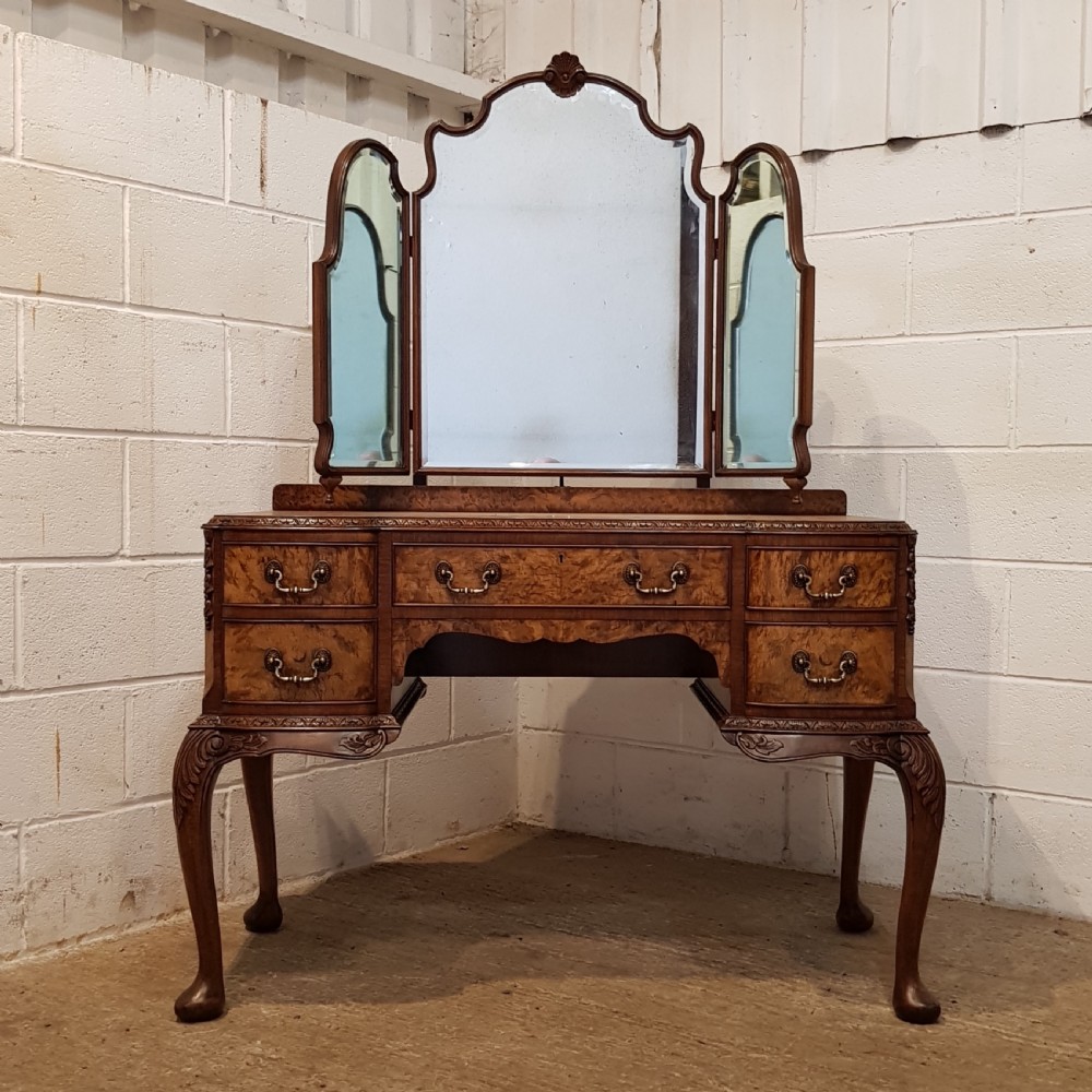 ANTIQUE BURR WALNUT SERPENTINE SHAPED DRESING TABLE C1920 View II