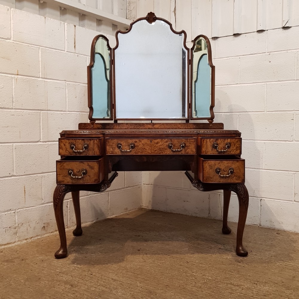 ANTIQUE BURR WALNUT SERPENTINE SHAPED DRESING TABLE C1920 View V