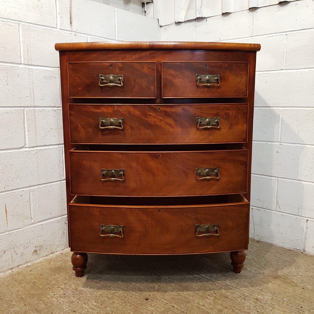 ANTIQUE VICTORIAN MAHOGANY BOW FRONT CHEST OF DRAWERS C1880 View VI