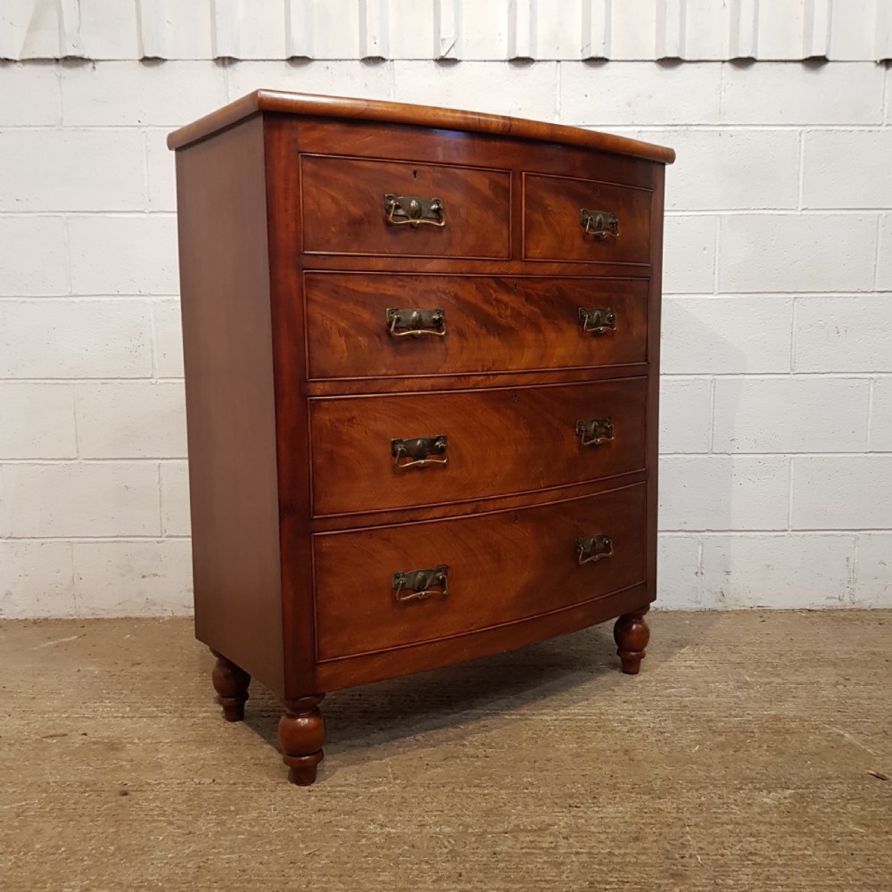 ANTIQUE VICTORIAN MAHOGANY BOW FRONT CHEST OF DRAWERS C1880 View VII
