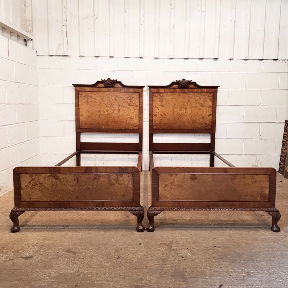 ANTIQUE PAIR BIRR WALNUT SINGLE BEDS C1920