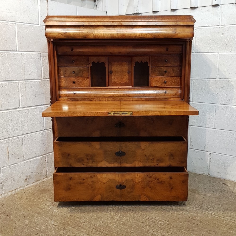 ANTIQUE VICTORIAN BURR WALNUT SECRETAIRE ABATTANT WITH SECRET DRAWERS C1880 View VI