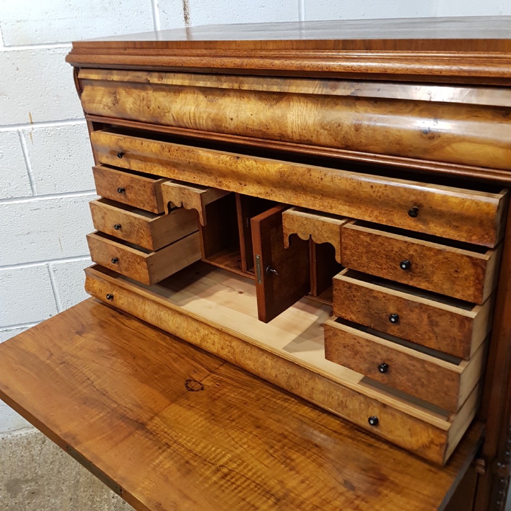 ANTIQUE VICTORIAN BURR WALNUT SECRETAIRE ABATTANT WITH SECRET DRAWERS C1880 View X