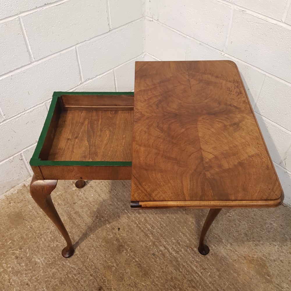 ANTIQUE BURR WALNUT FOLD OVER GAMES TABLE C1920 View IV