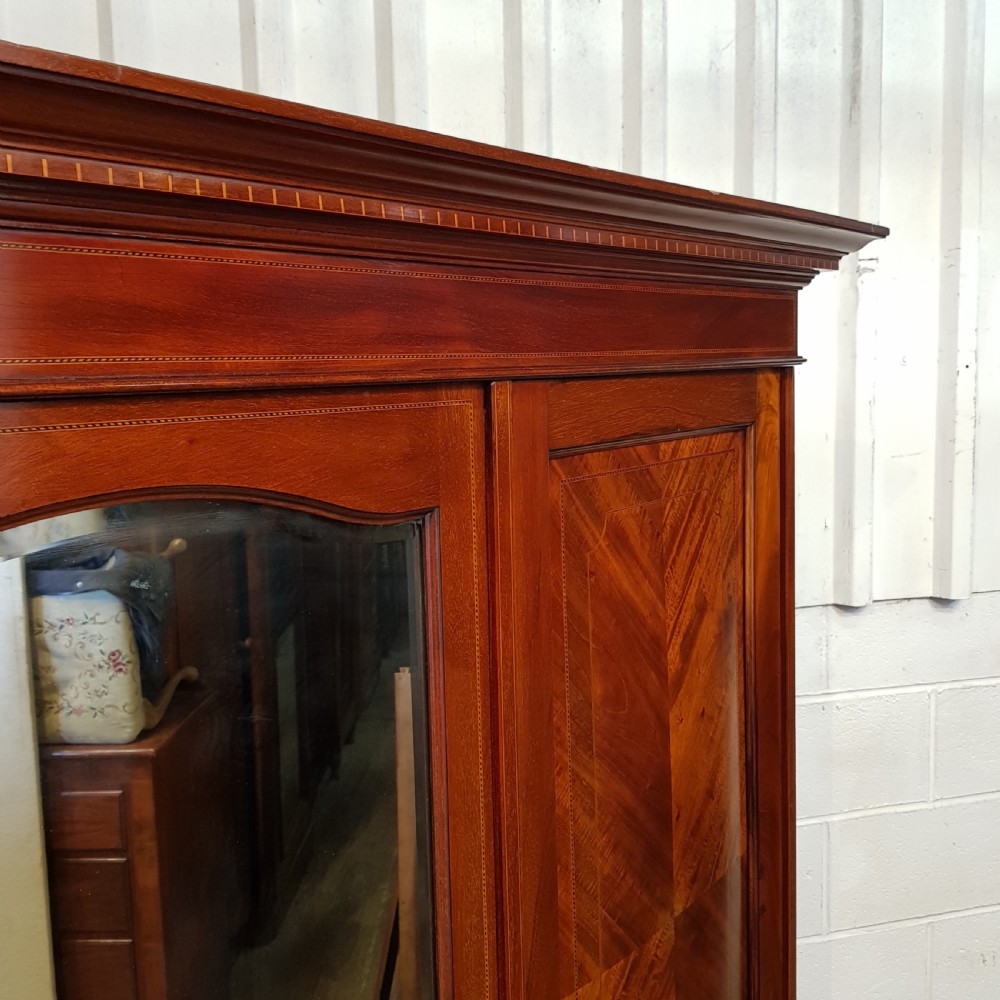 ANTIQUE EDWARDIAN INLAID MAHOGANY TRIPLE WARDROBE C1900 View IV