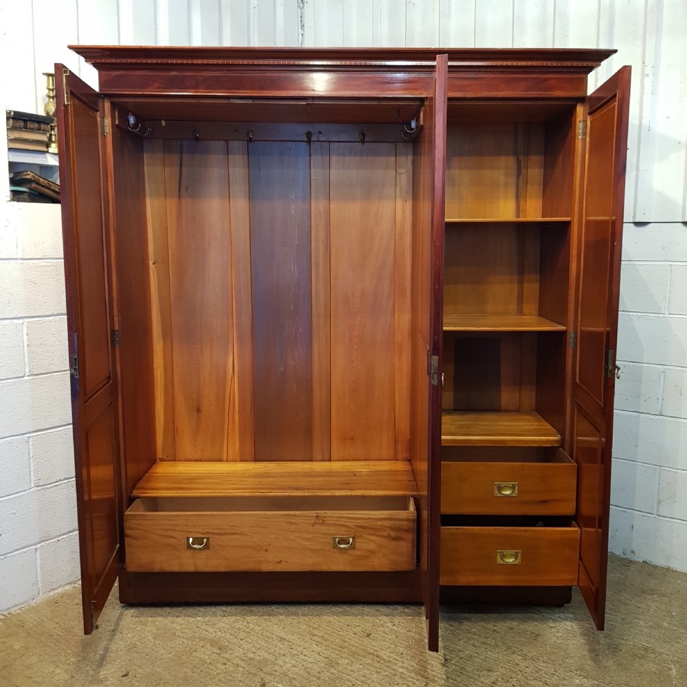 ANTIQUE EDWARDIAN INLAID MAHOGANY TRIPLE WARDROBE C1900 View V