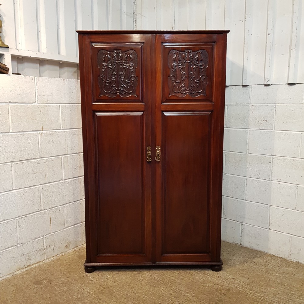 ANTIQUE ART NOUVEAU MAHOGANY DOUBKE WARDROBE C1900 View II
