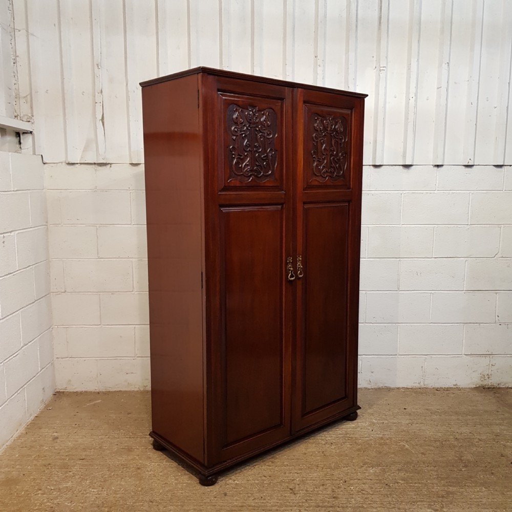 ANTIQUE ART NOUVEAU MAHOGANY DOUBKE WARDROBE C1900 View VI