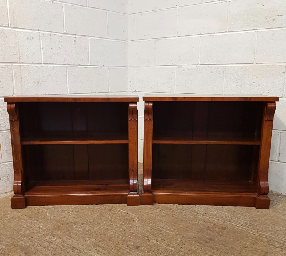 ANTIQUE PAIR SMALL EDWARDIAN INLAID MAHOGANY BOOKCASES C1900 View II