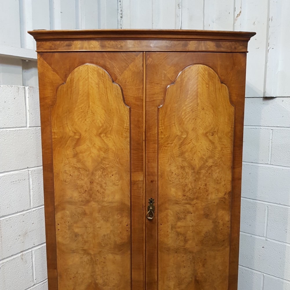ANTIQUE BURR WALNUT BOW FRONTED DOUBLE WARDROBE C1920 View IV