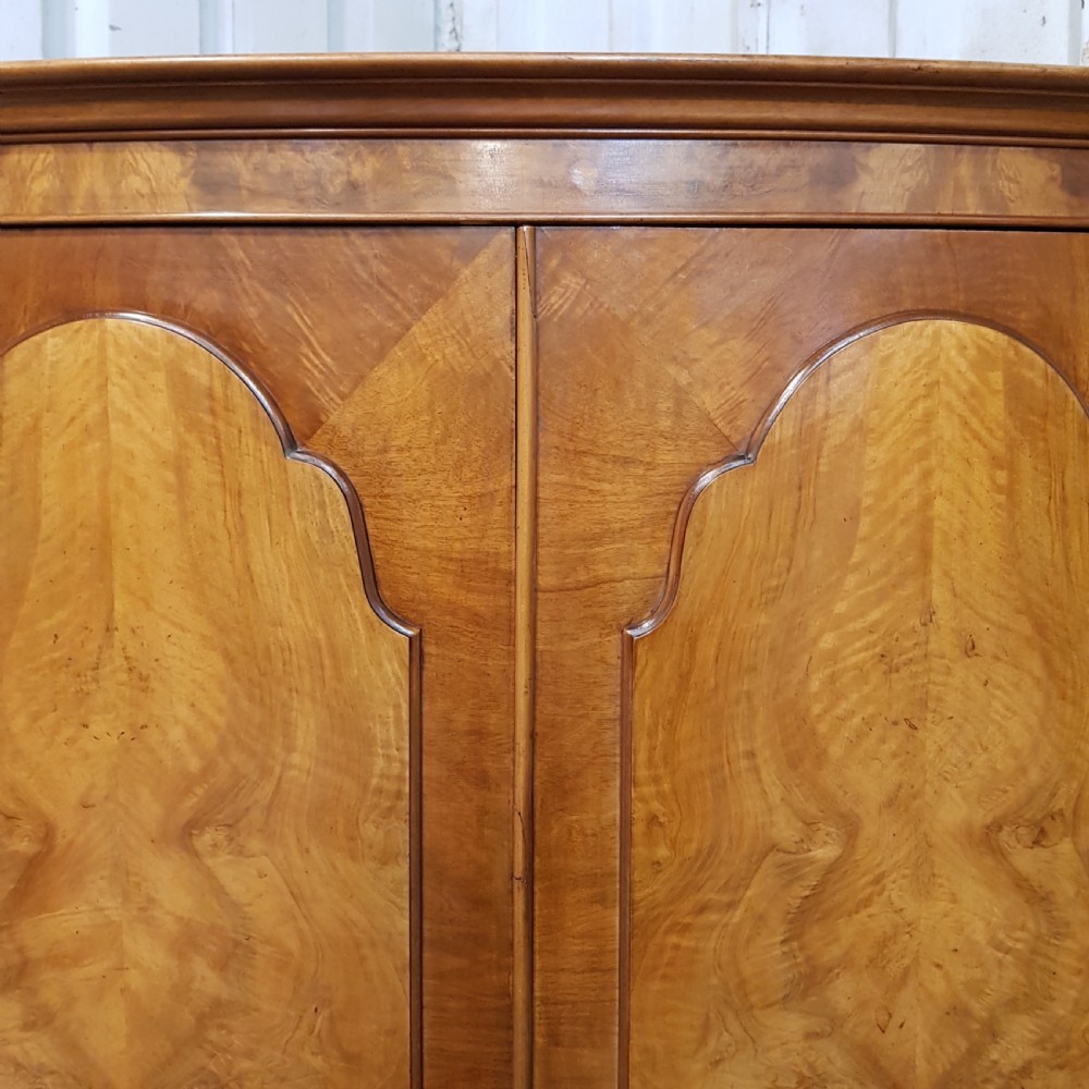 ANTIQUE BURR WALNUT BOW FRONTED DOUBLE WARDROBE C1920 View V