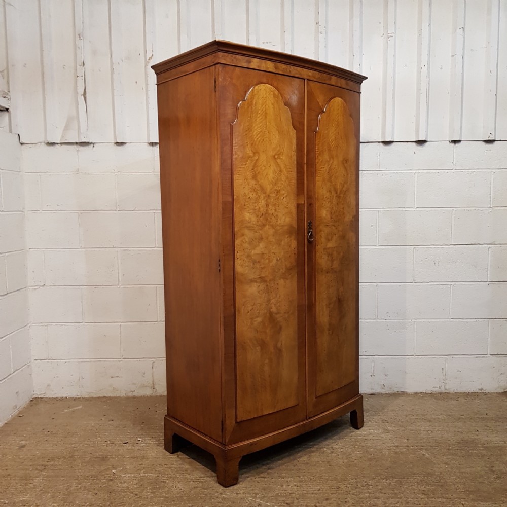 ANTIQUE BURR WALNUT BOW FRONTED DOUBLE WARDROBE C1920 View VI