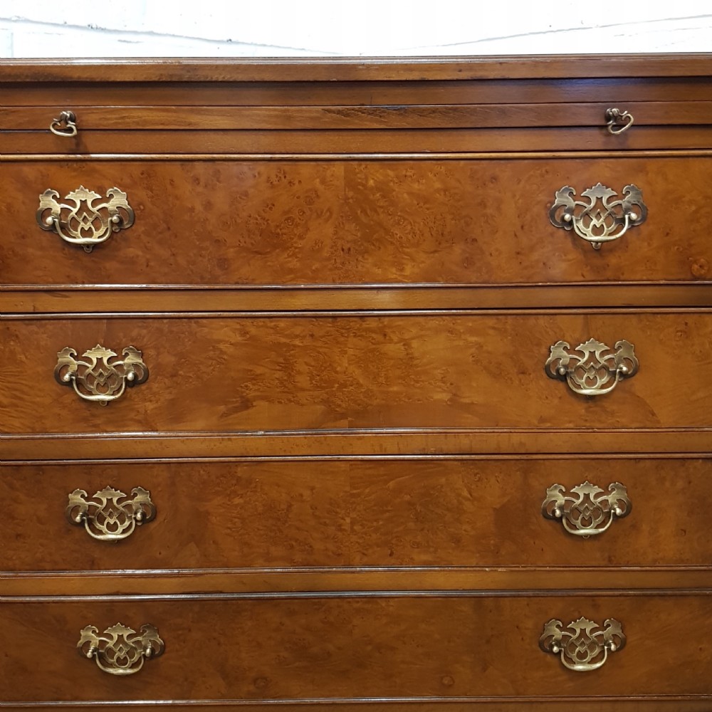 ANTIQUE BURR WALNUT CHEST OF DRAWERS WITH BRUSH SLIDE C1920 View III