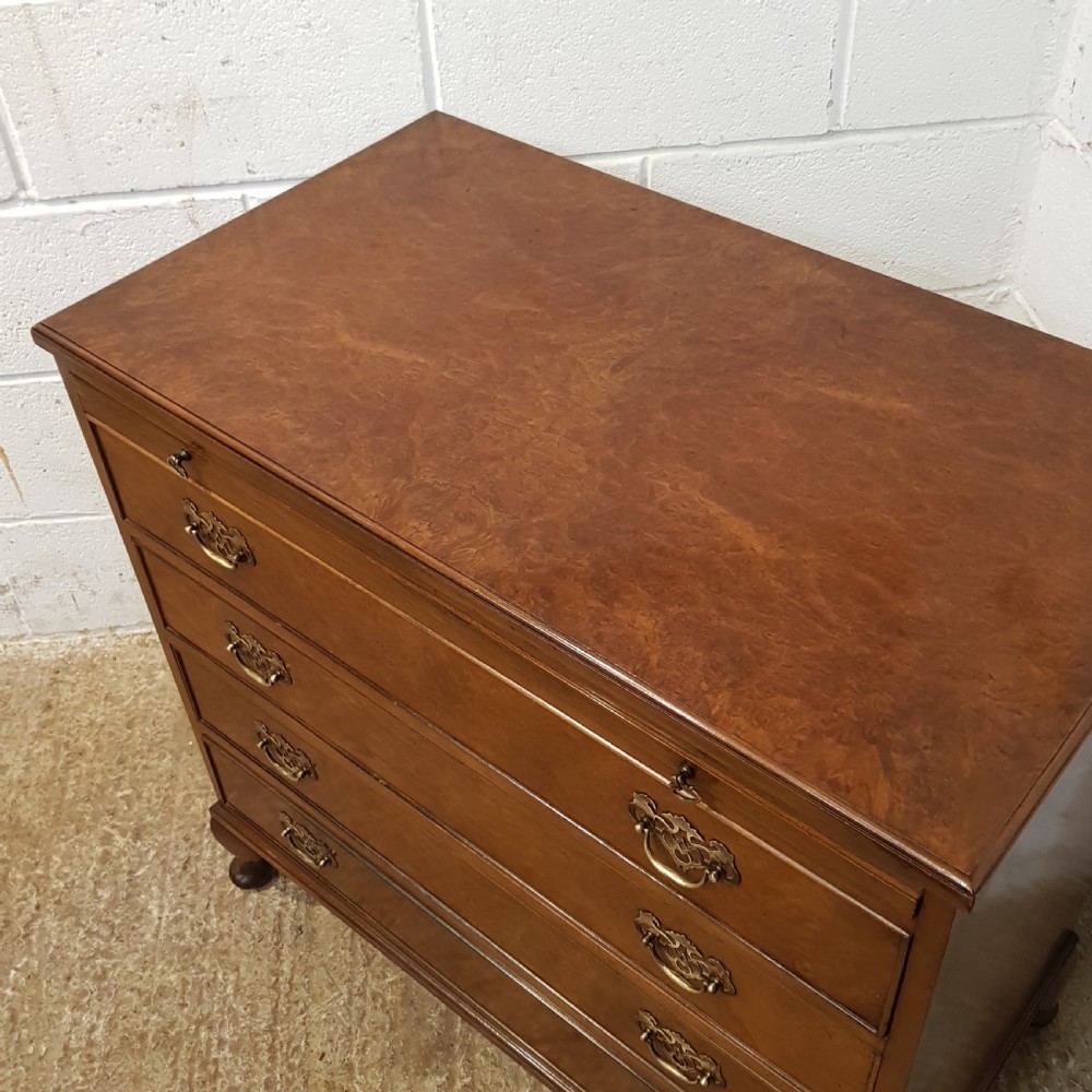 ANTIQUE BURR WALNUT CHEST OF DRAWERS WITH BRUSH SLIDE C1920 View IV