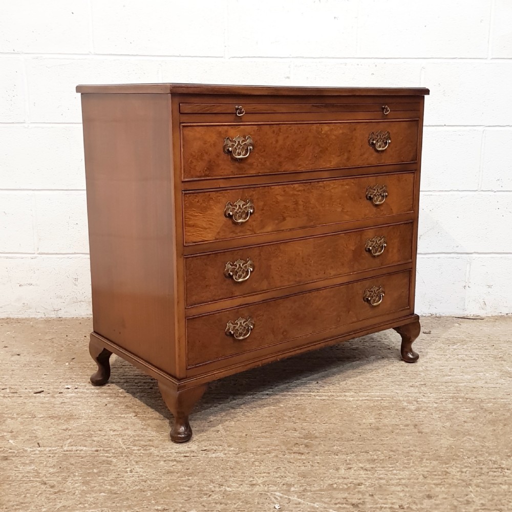 ANTIQUE BURR WALNUT CHEST OF DRAWERS WITH BRUSH SLIDE C1920 View VII