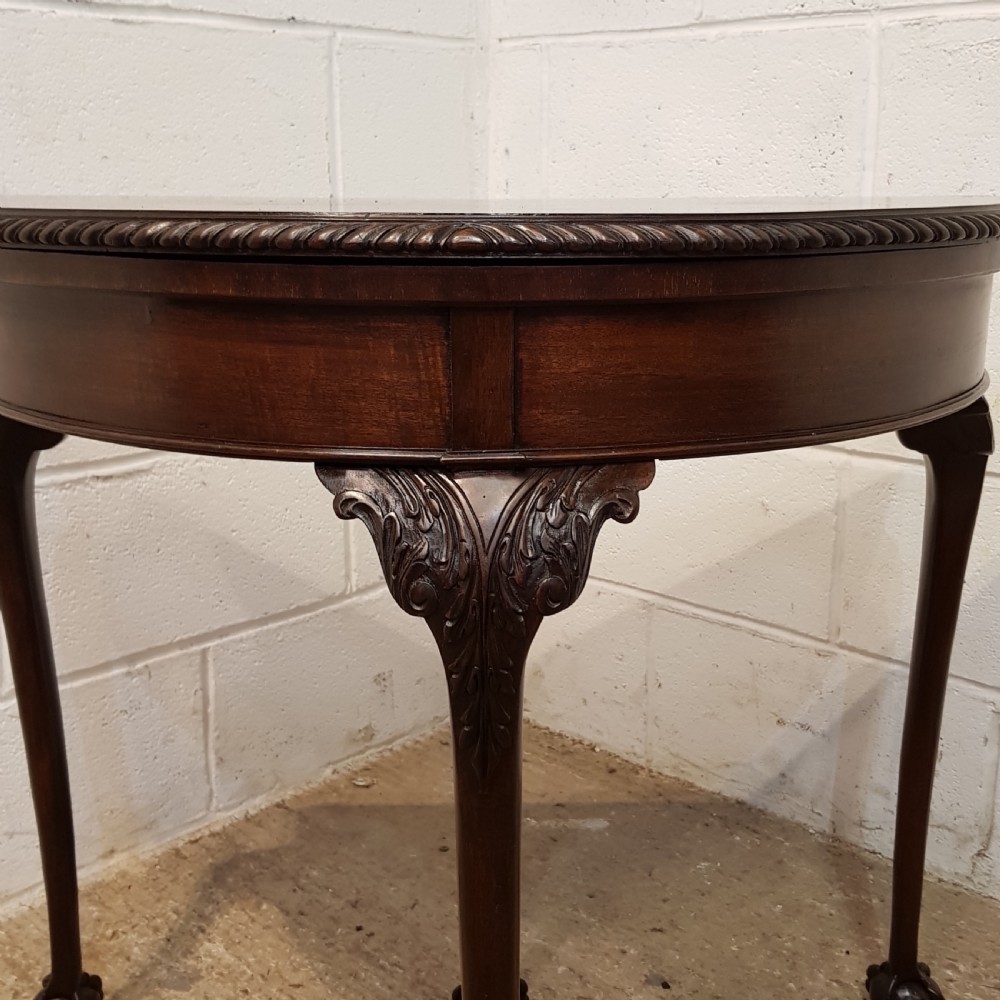 ANTIQUE MAHOGANY FOLD OVER DEMI LUNE CARD TABLE C1920 View V