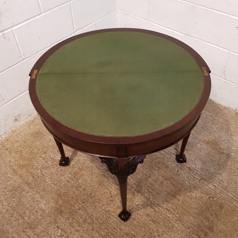 ANTIQUE MAHOGANY FOLD OVER DEMI LUNE CARD TABLE C1920 View VI