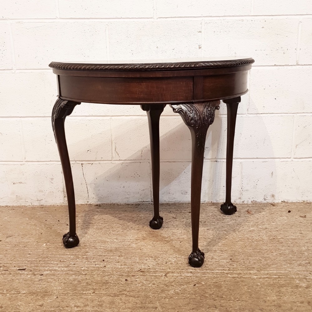 ANTIQUE MAHOGANY FOLD OVER DEMI LUNE CARD TABLE C1920 View VII