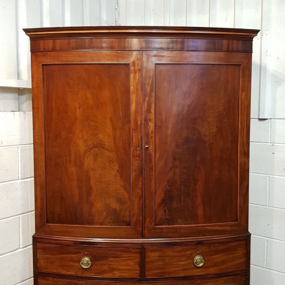 ANTIQUE REGENCY MAHOGANY BOW FRONT CLOTHES PRESS C1820 View V