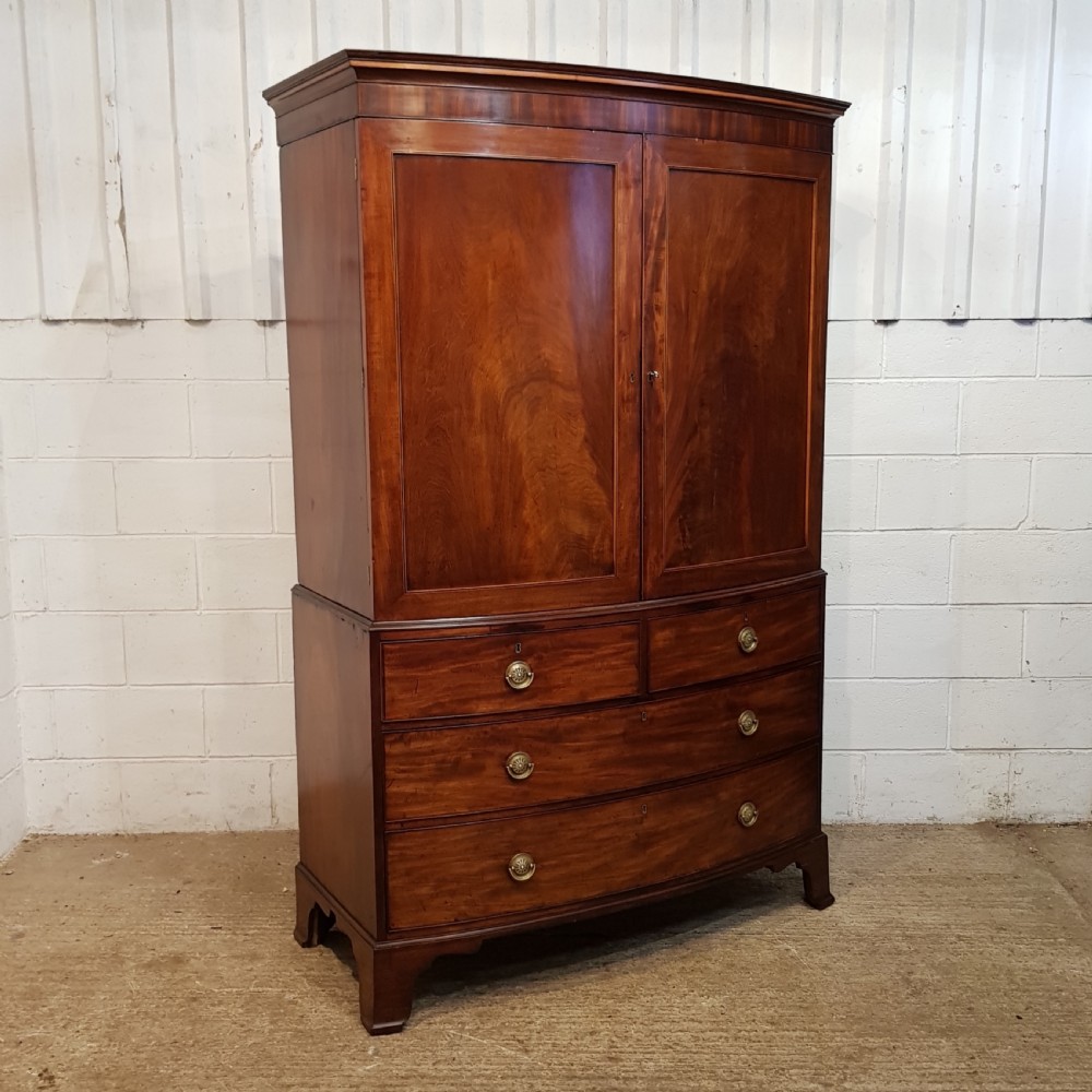 ANTIQUE REGENCY MAHOGANY BOW FRONT CLOTHES PRESS C1820 View VII