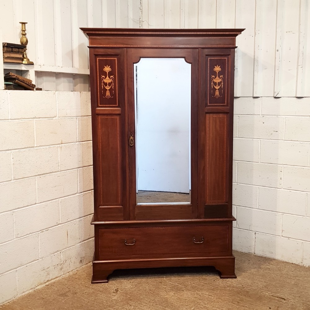 ANTIQUE EDWARDIAN INLAID MAHOGANY SINGLE WARDROBE C1900 View II