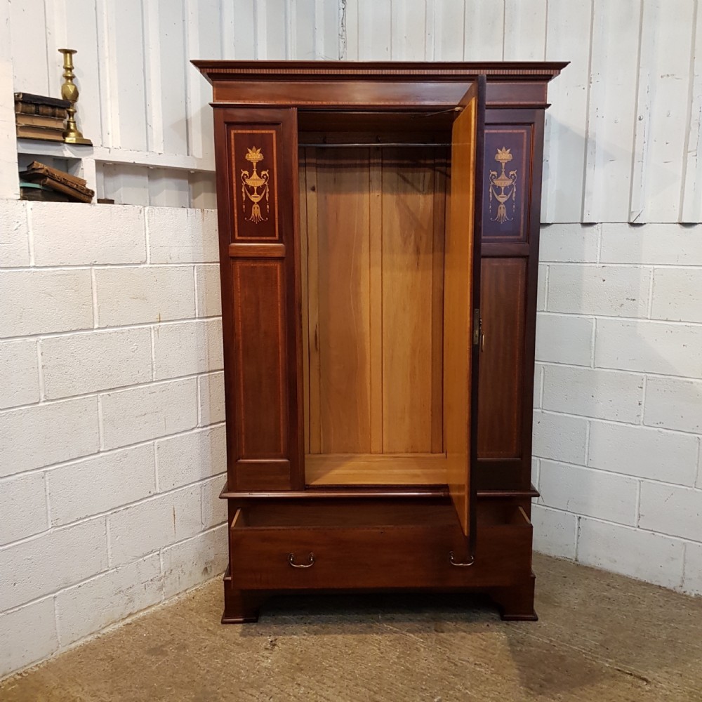 ANTIQUE EDWARDIAN INLAID MAHOGANY SINGLE WARDROBE C1900 View III