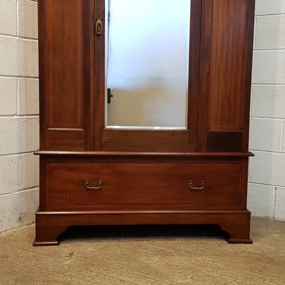 ANTIQUE EDWARDIAN INLAID MAHOGANY SINGLE WARDROBE C1900 View V