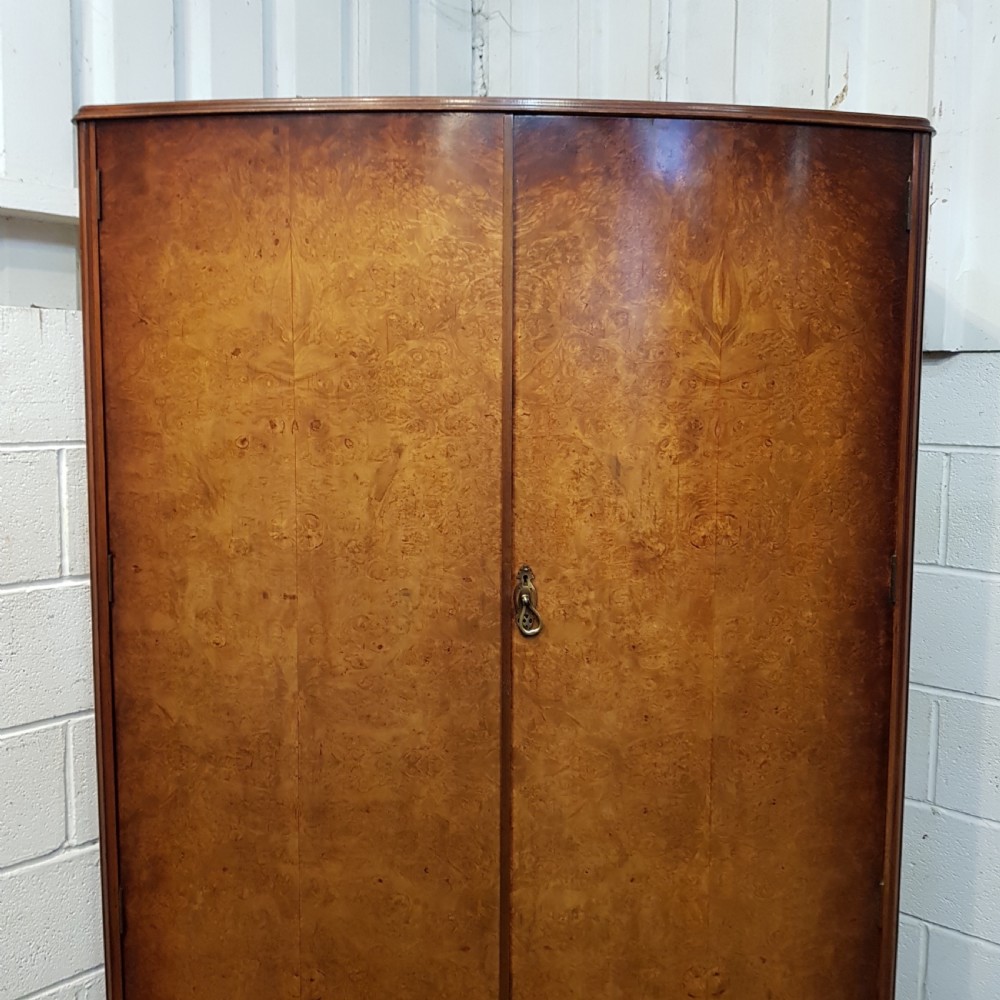 ANTIQUE BURR WALNUT BOW FRONT DOUBLE WARDROBE C1920 View III