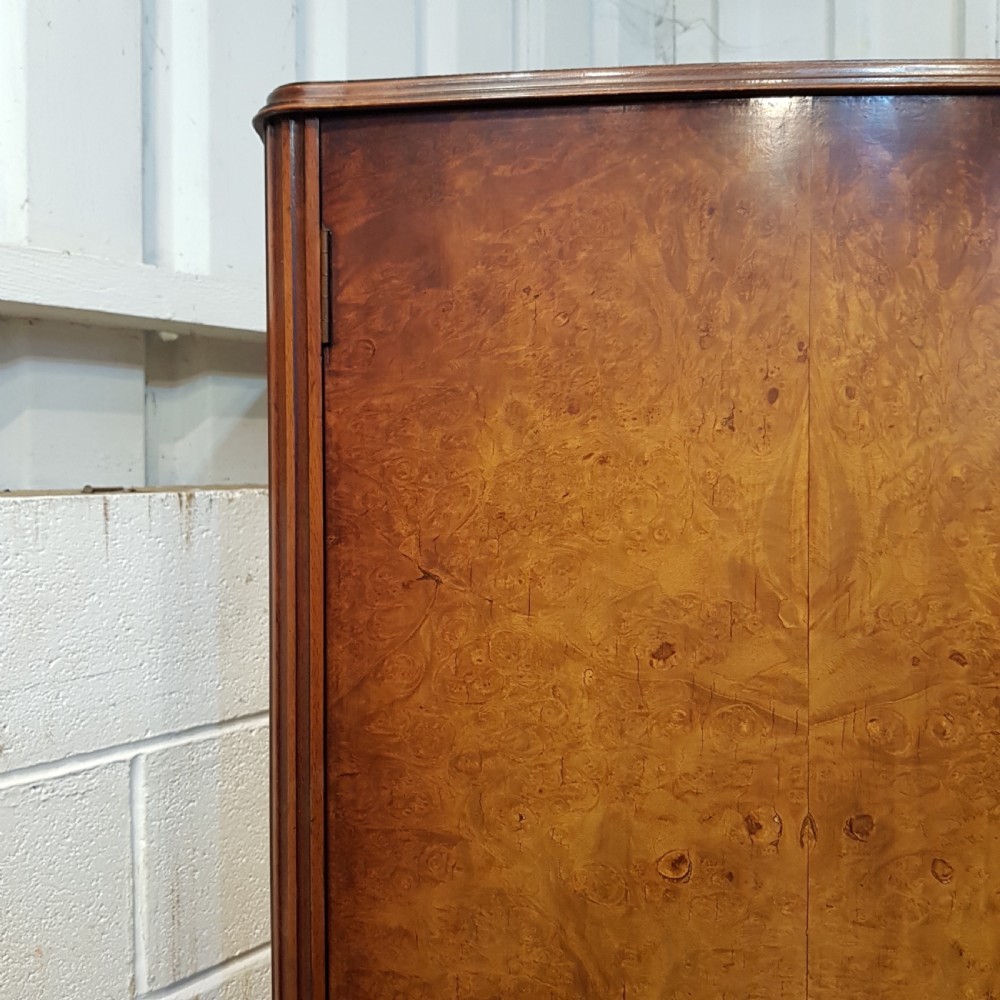 ANTIQUE BURR WALNUT BOW FRONT DOUBLE WARDROBE C1920 View IV