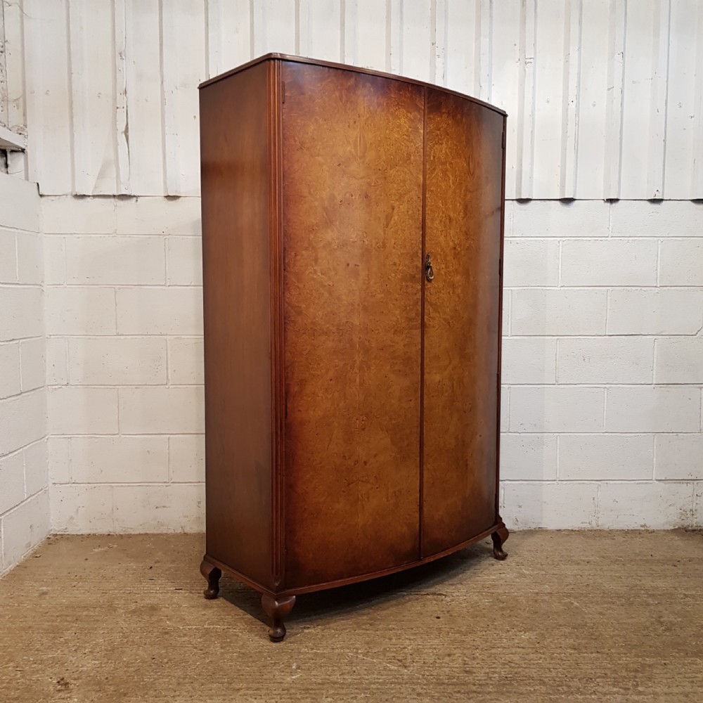 ANTIQUE BURR WALNUT BOW FRONT DOUBLE WARDROBE C1920 View VII
