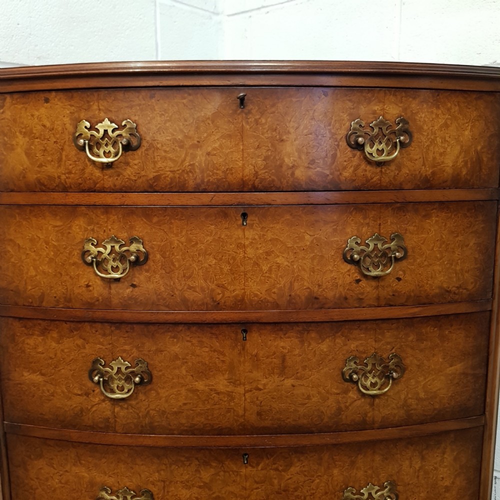 ANTIQUE BURR WALNUT BOW FRONT CHEST OF DRAWERS by DENBY & SPINK C1920 View III