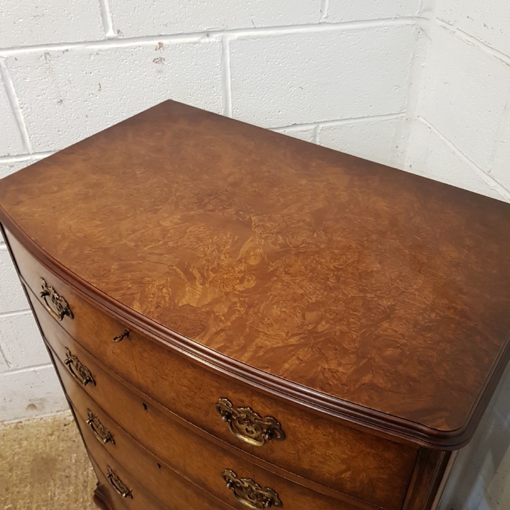 ANTIQUE BURR WALNUT BOW FRONT CHEST OF DRAWERS by DENBY & SPINK C1920 View IV