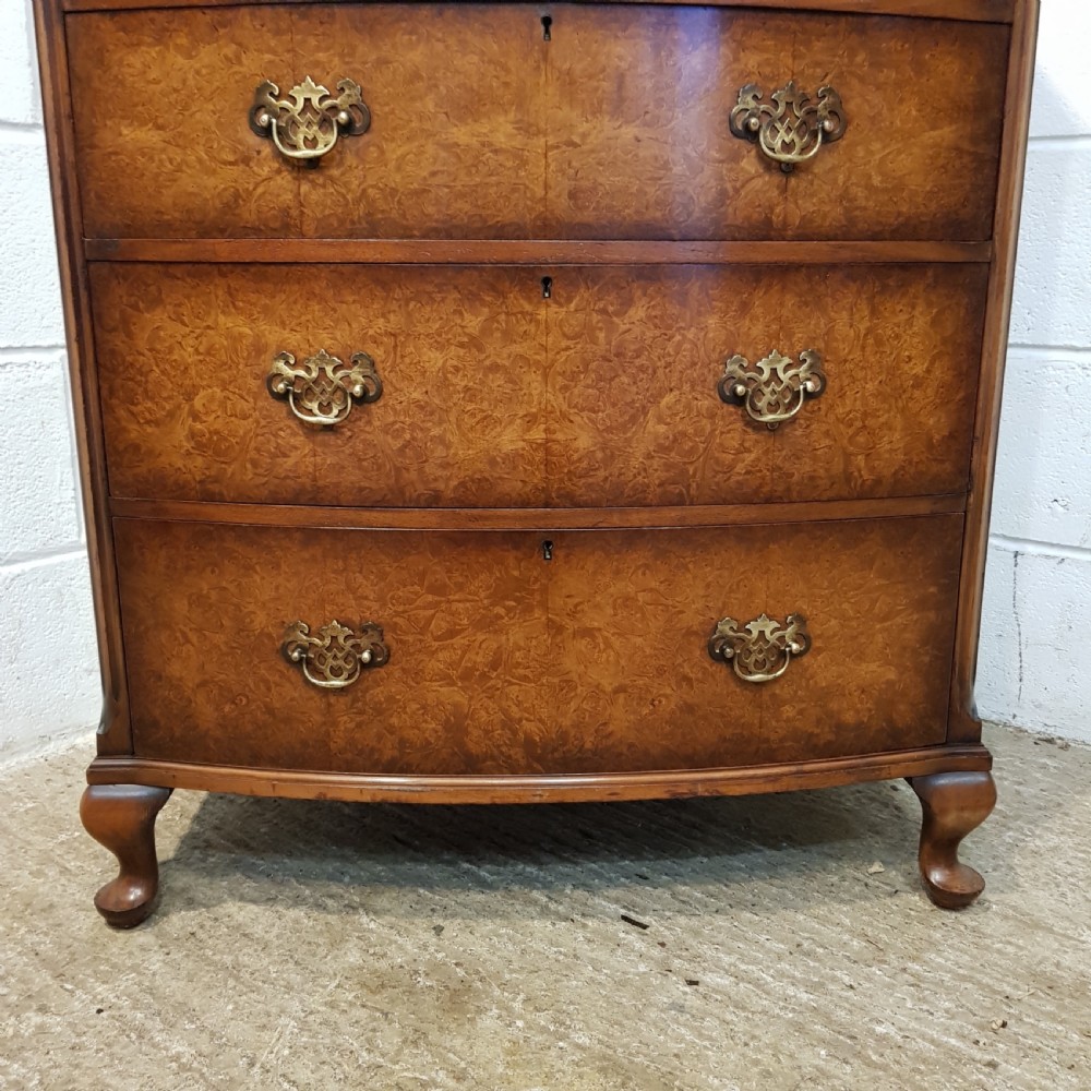 ANTIQUE BURR WALNUT BOW FRONT CHEST OF DRAWERS by DENBY & SPINK C1920 View V