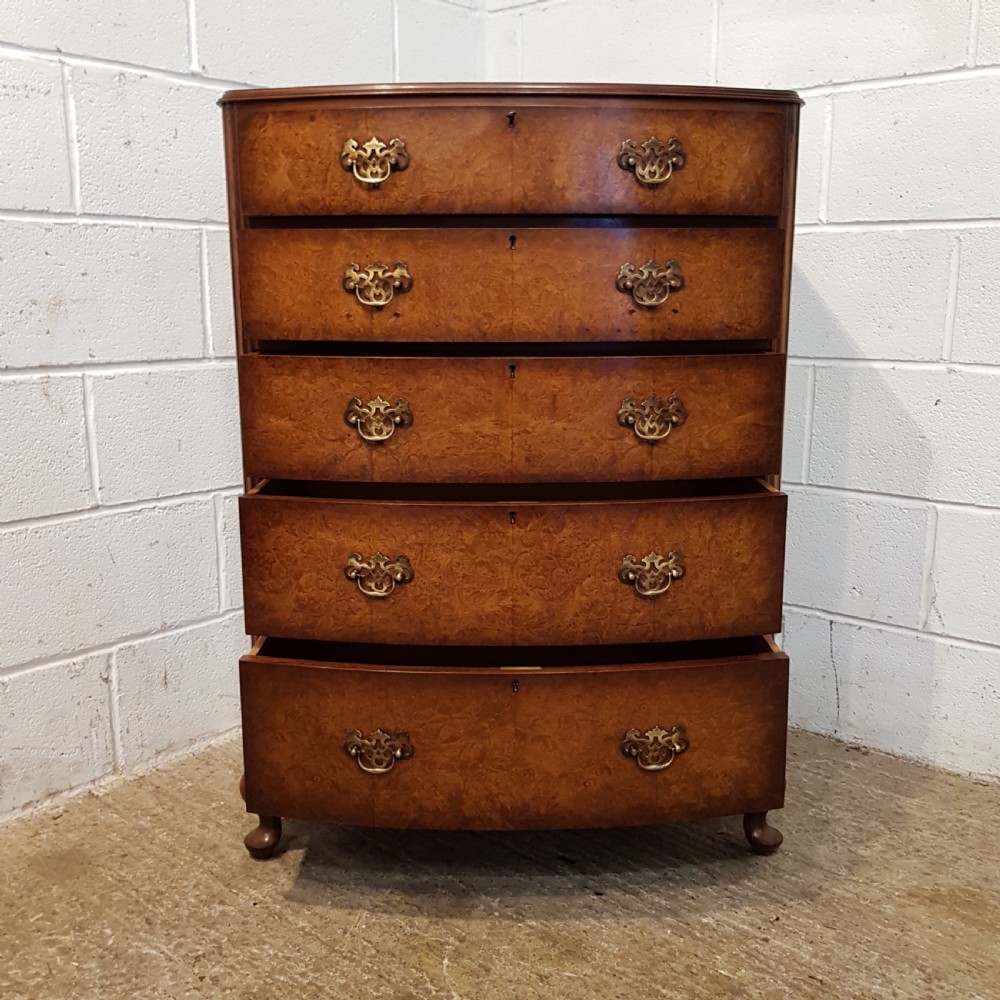 ANTIQUE BURR WALNUT BOW FRONT CHEST OF DRAWERS by DENBY & SPINK C1920 View VI