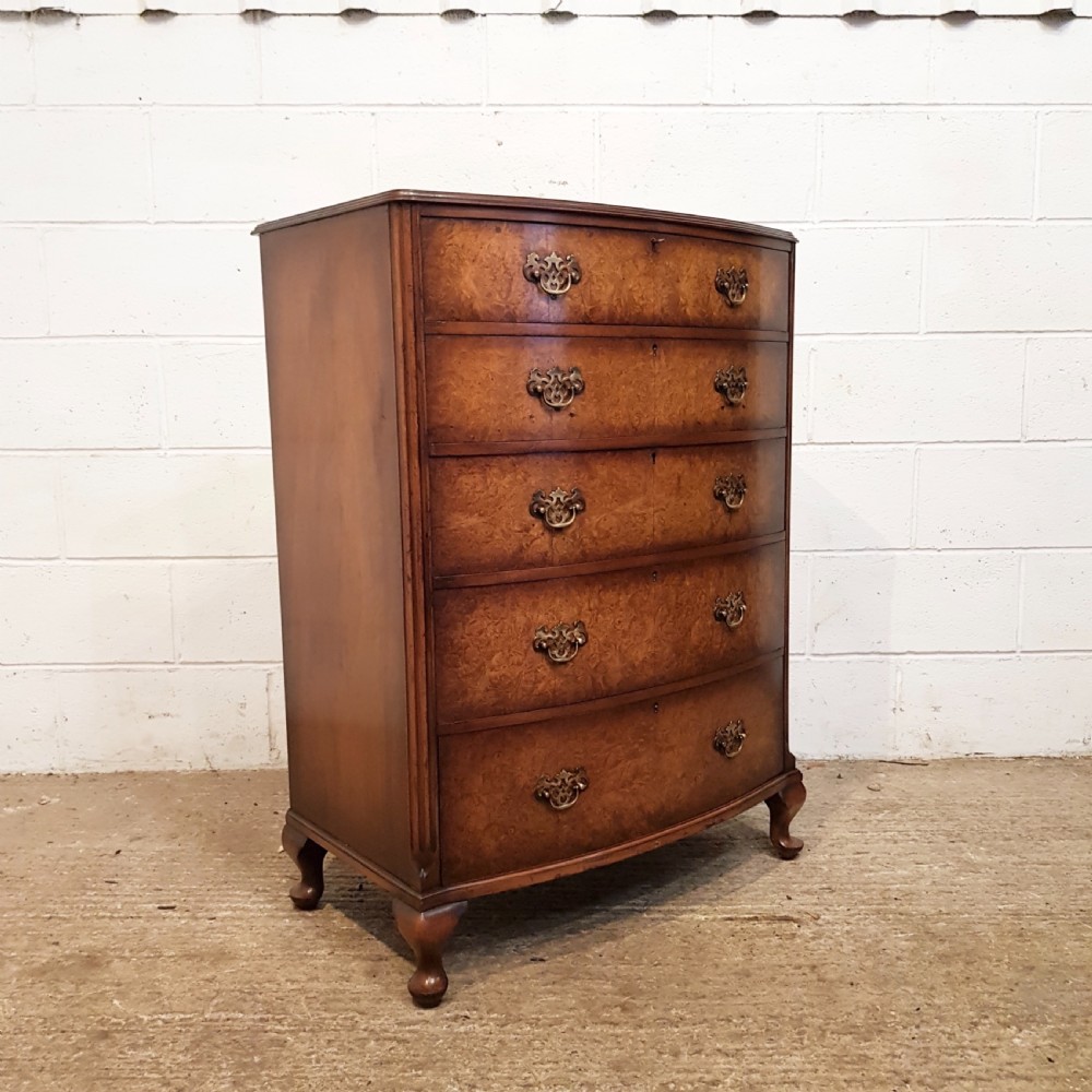 ANTIQUE BURR WALNUT BOW FRONT CHEST OF DRAWERS by DENBY & SPINK C1920 View VII