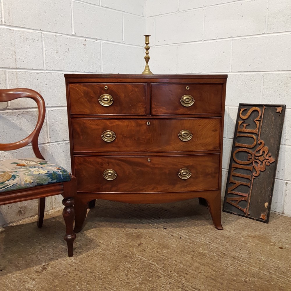 ANTIQUE REGENCY MAHOGANY BOW FRONT CHEST OF DRAWERS C1820
