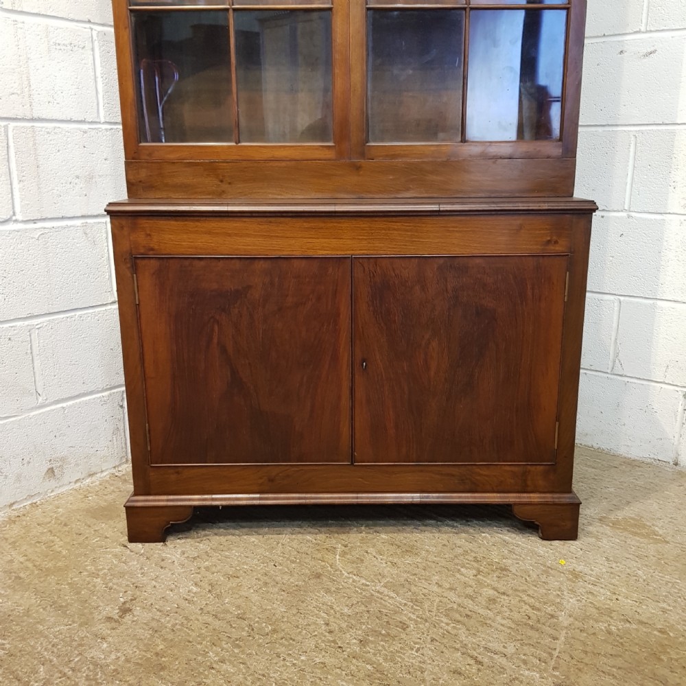 ANTIQUE TALL WALNUT GLAZED BOOKCASE ON CUPBOARD C1920 View III
