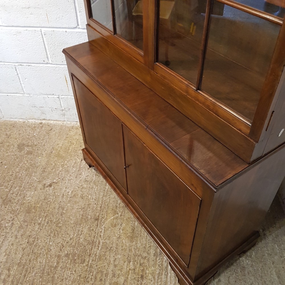 ANTIQUE TALL WALNUT GLAZED BOOKCASE ON CUPBOARD C1920 View IV