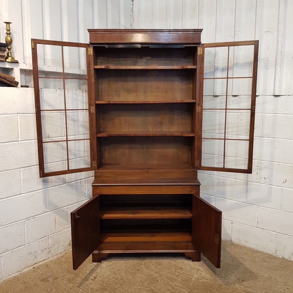 ANTIQUE TALL WALNUT GLAZED BOOKCASE ON CUPBOARD C1920 View V
