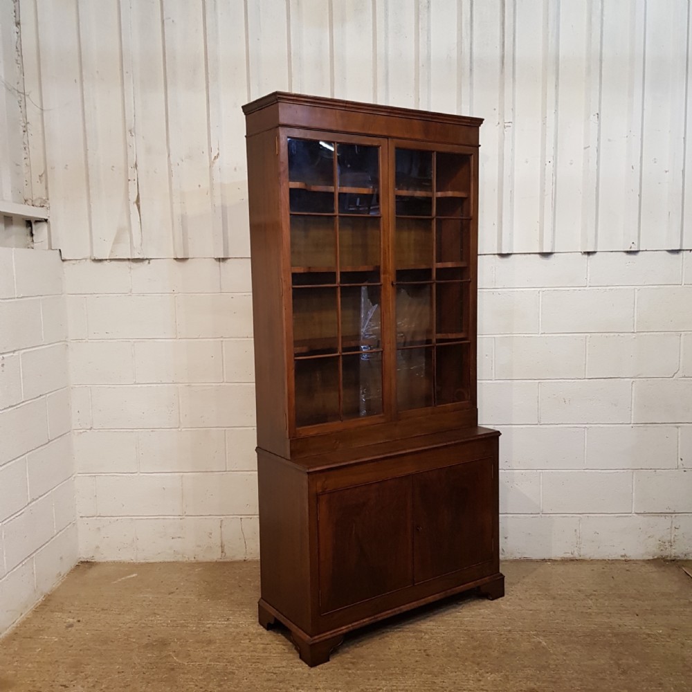 ANTIQUE TALL WALNUT GLAZED BOOKCASE ON CUPBOARD C1920 View VI